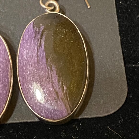 1" x 5/8" Chaorite Purple Sterling Silver 925 Dangle Earrings - Picture 2 of 7